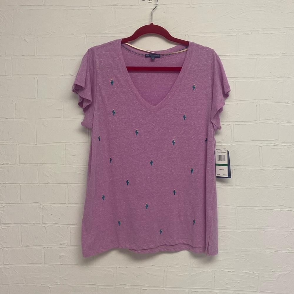 Democracy pink embroidered cactus tee